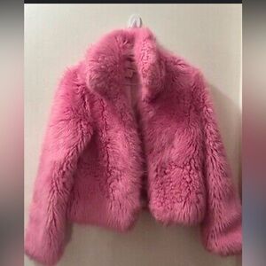 Amorous Designer Barbie Pink Fluffy Faux Sherpa Fur Cropped lined Jacket